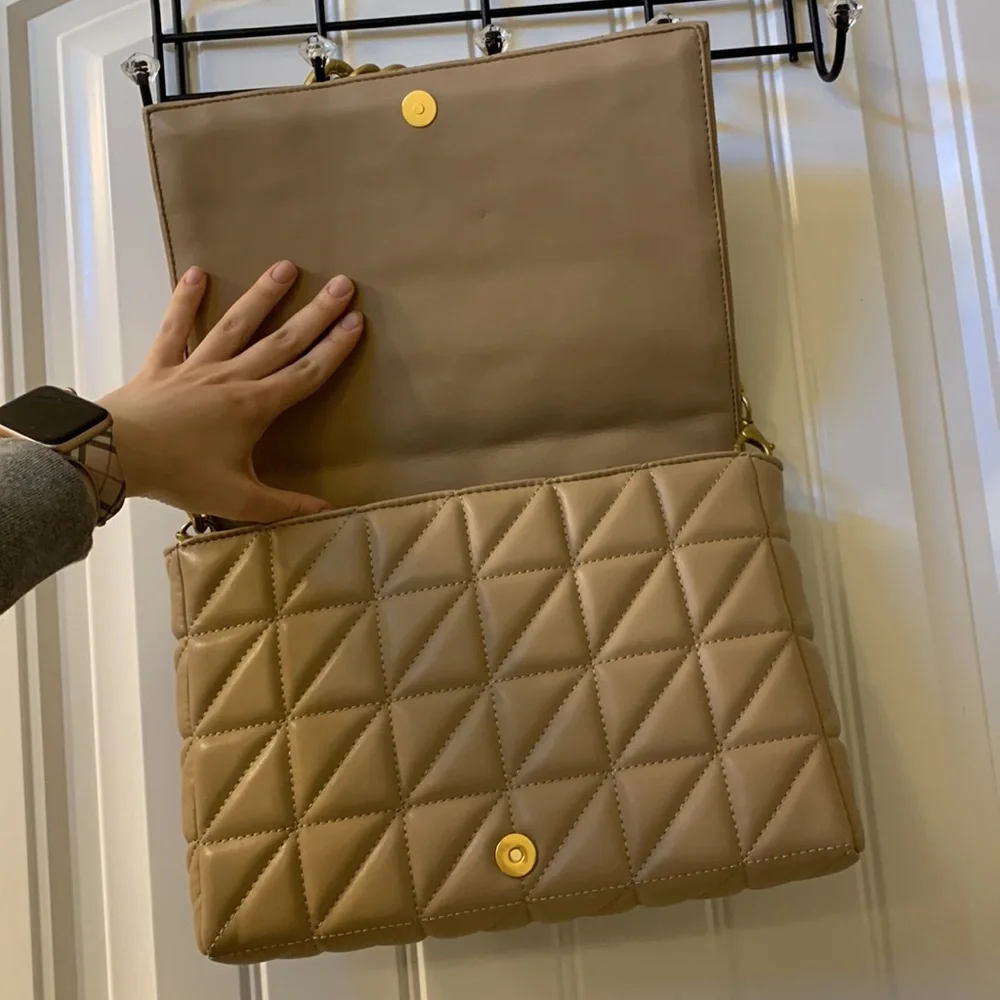 Zara Beige Quilt Leather Bag - Picture 5 of 10